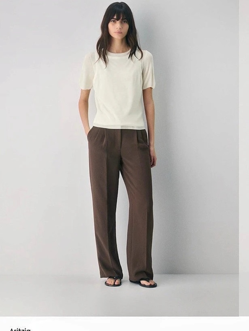 Aritzia The Effortless Pant™ Lo-Rise - Crepette™ Wide Leg Brown Like New